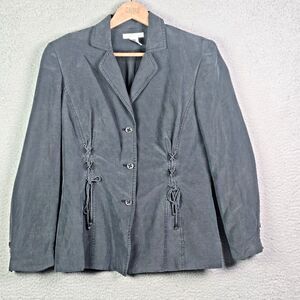 Preston & York Black Gray Silk Linen Blend Blazer Jacket 12 Lace Up Waist